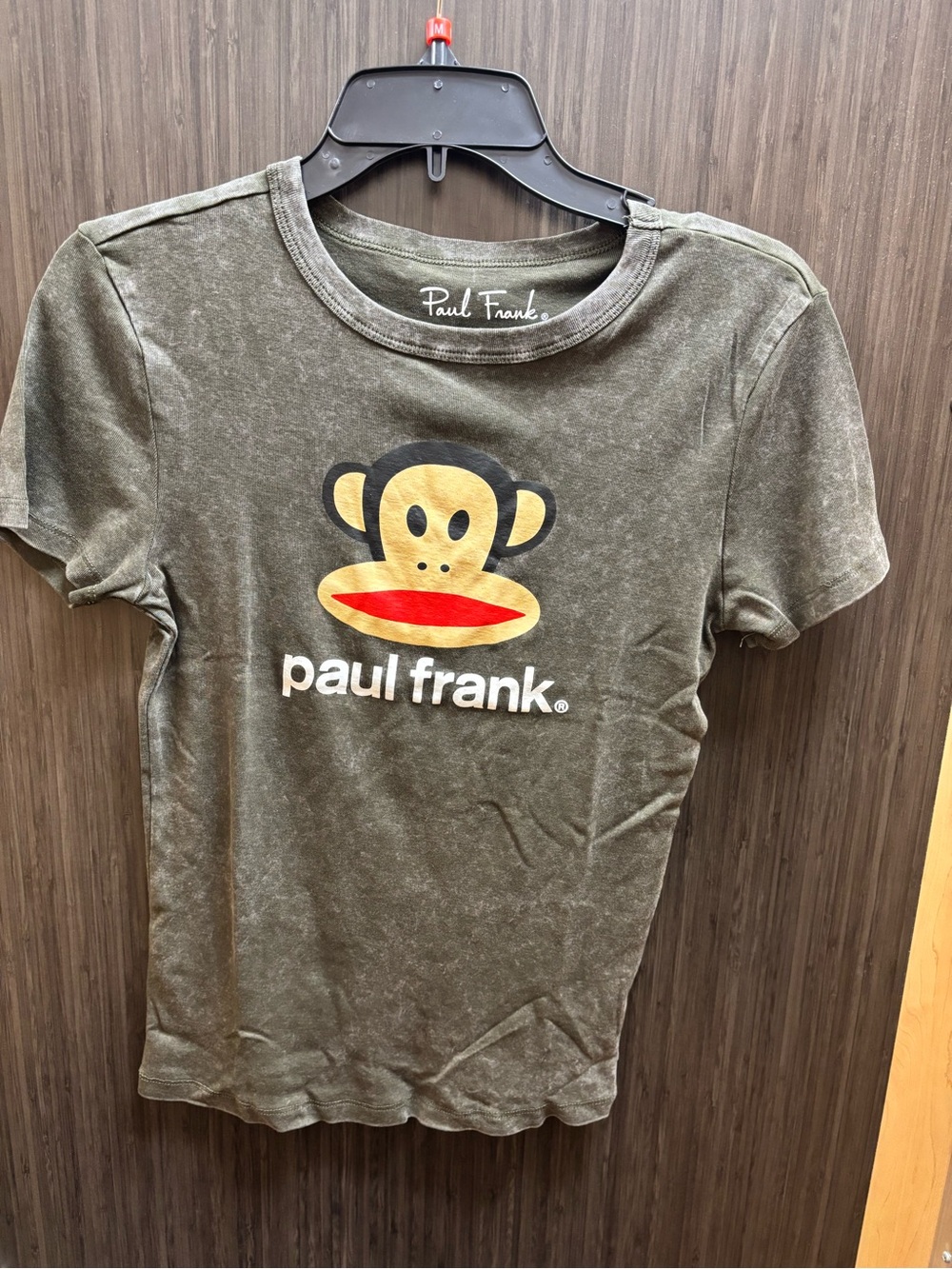 Paul Frank women’s Olive green Graphic Tee with Iconic Julius Monkey Sz medium